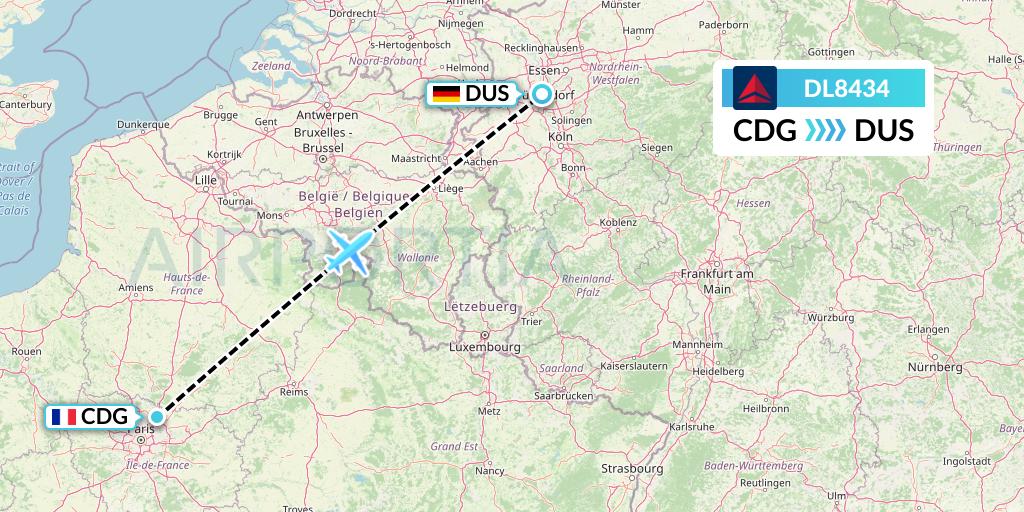 DL8434 Delta Air Lines Flight Map: Paris to Dusseldorf