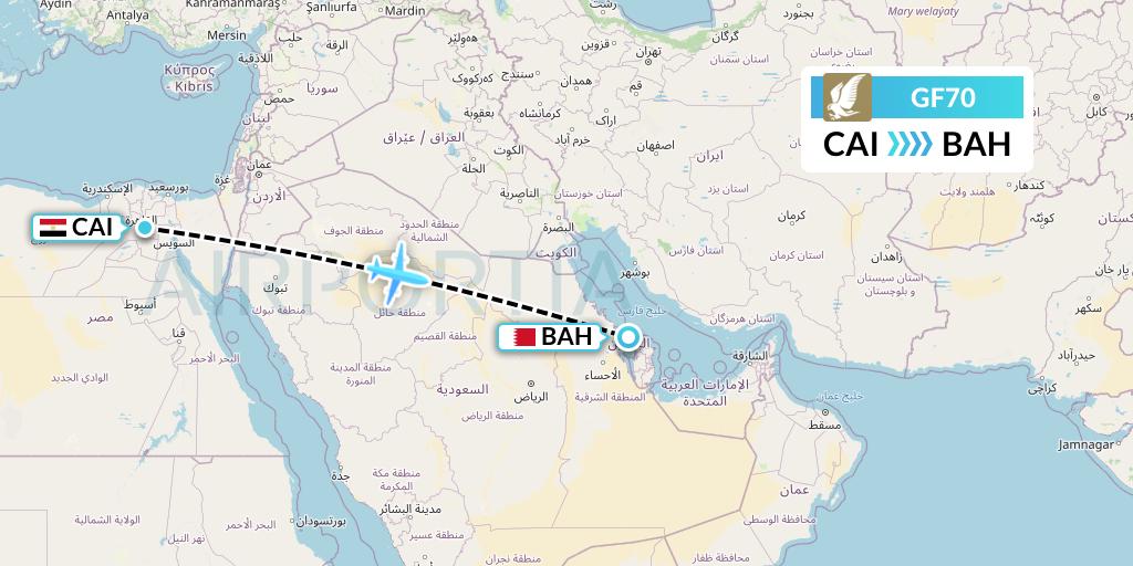 GF70 Gulf Air Flight Map: Cairo to Bahrain