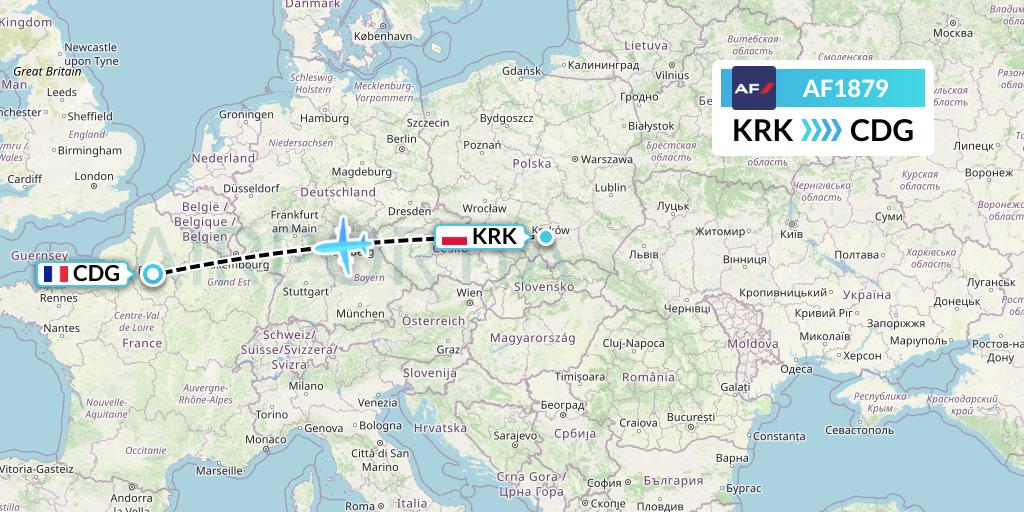 AF1879 Air France Flight Map: Krakow to Paris