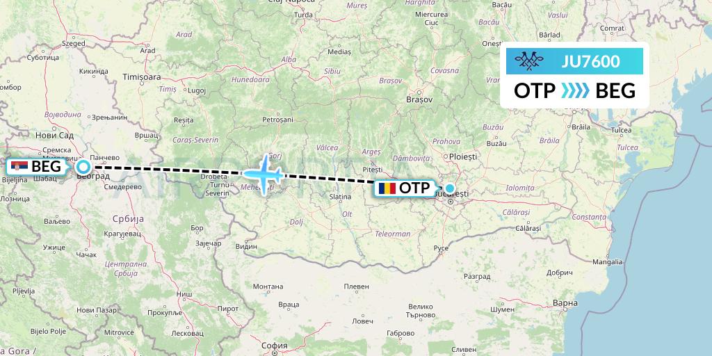 JU7600 AirSERBIA Flight Map: Bucharest to Belgrade