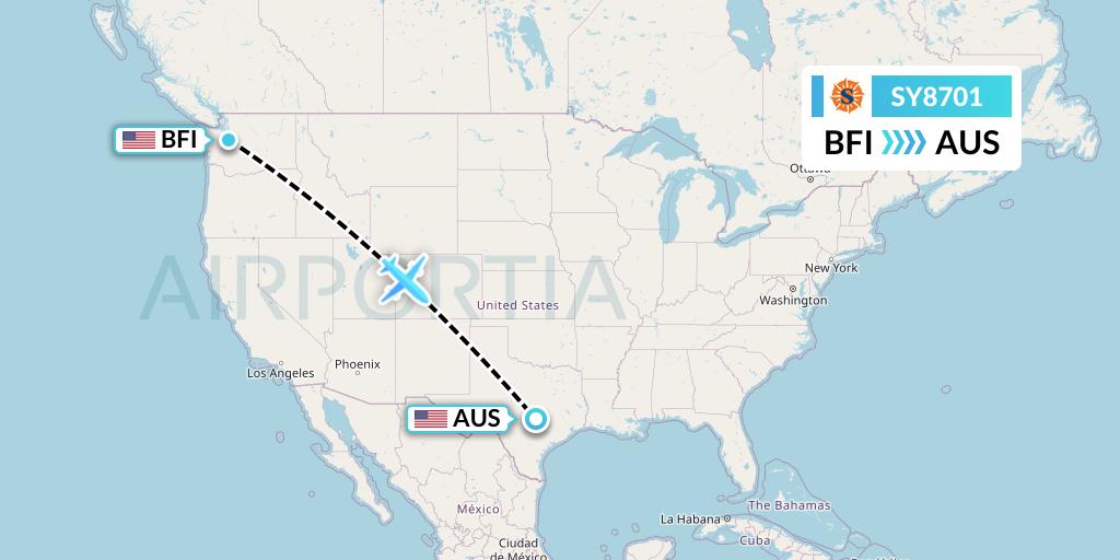 SY8701 Sun Country Airlines Flight Map: Seattle to Austin