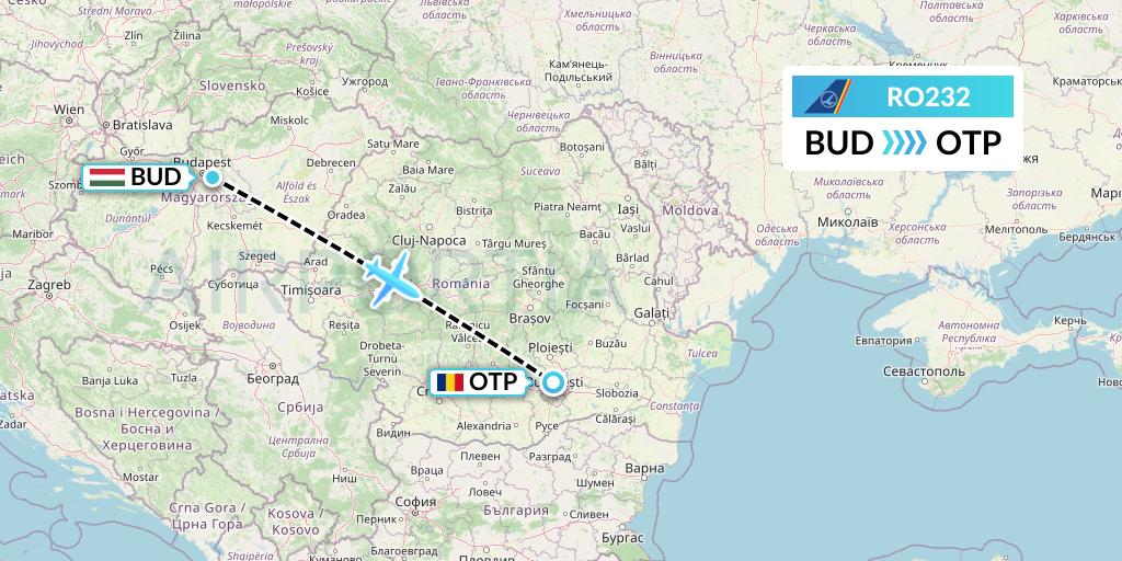 RO232 Tarom Flight Map: Budapest to Bucharest