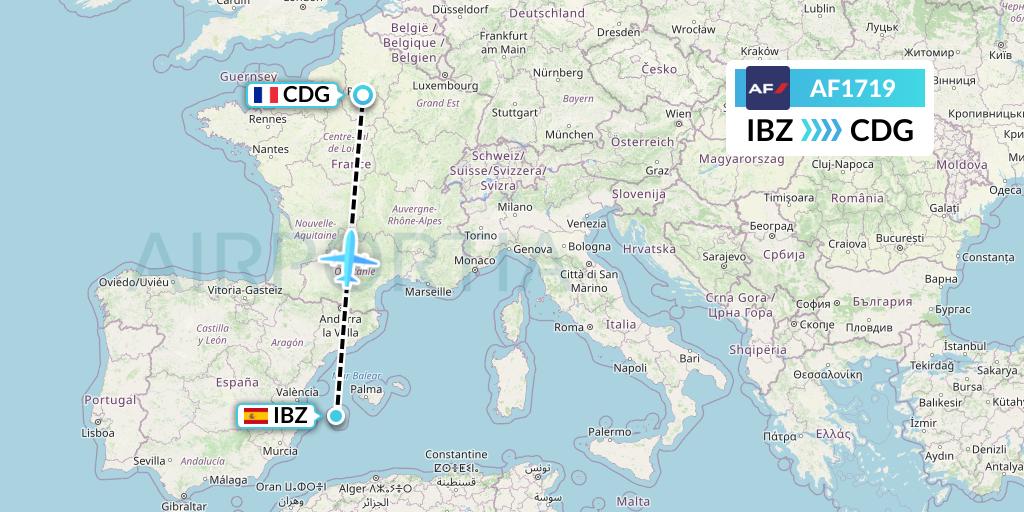 AF1719 Air France Flight Map: Ibiza to Paris