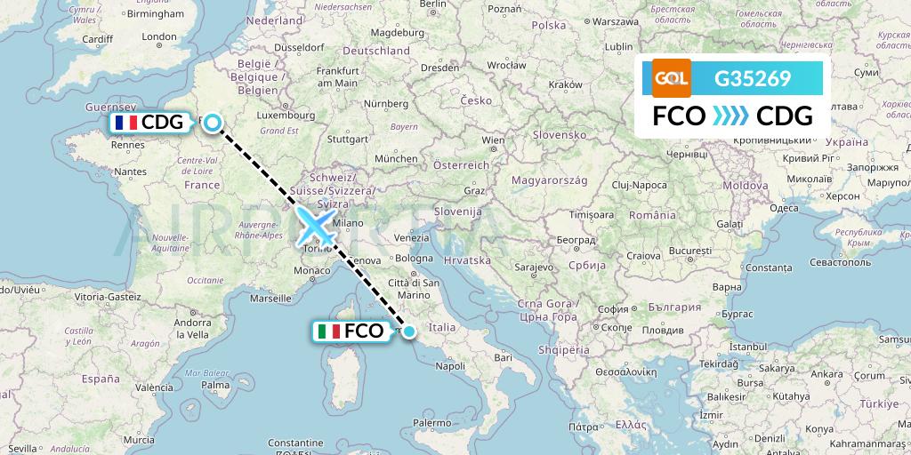 G35269 GOL Transportes Aeros Flight Map: Rome to Paris