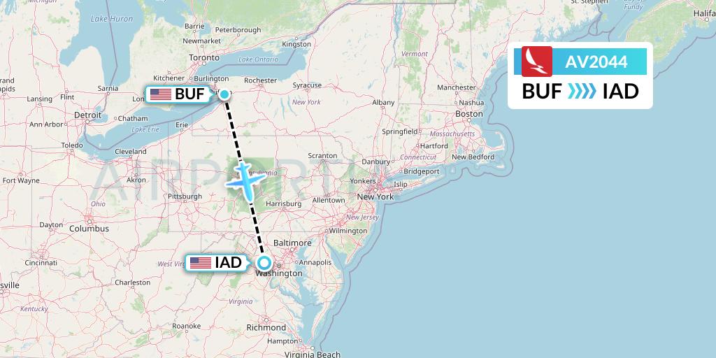 AV2044 Avianca Flight Map: Buffalo to Washington