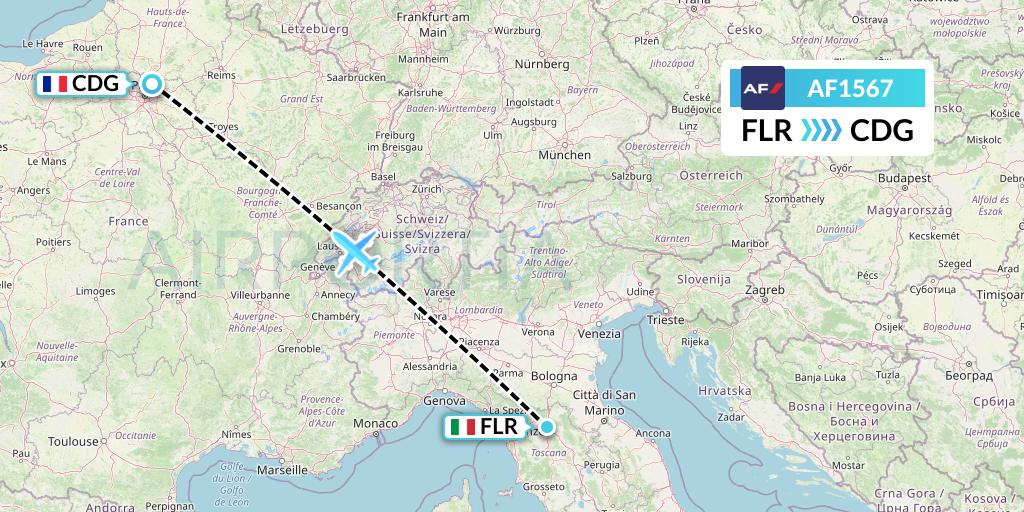 AF1567 Air France Flight Map: Florence to Paris