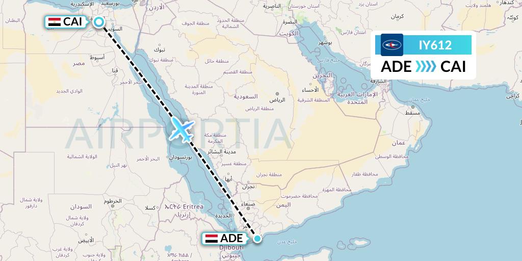 IY612 Yemenia Flight Map: Aden to Cairo