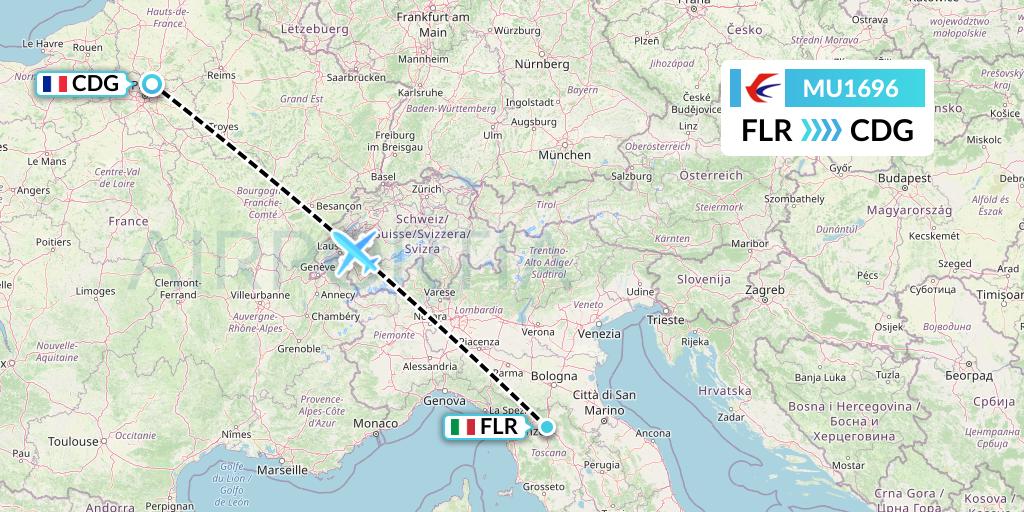 MU1696 China Eastern Airlines Flight Map: Florence to Paris