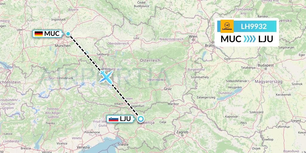 LH9932 Lufthansa Flight Map: Munich to Ljubljana