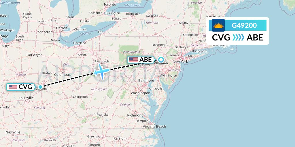 G49200 Allegiant Air Flight Map: Cincinnati to Allentown