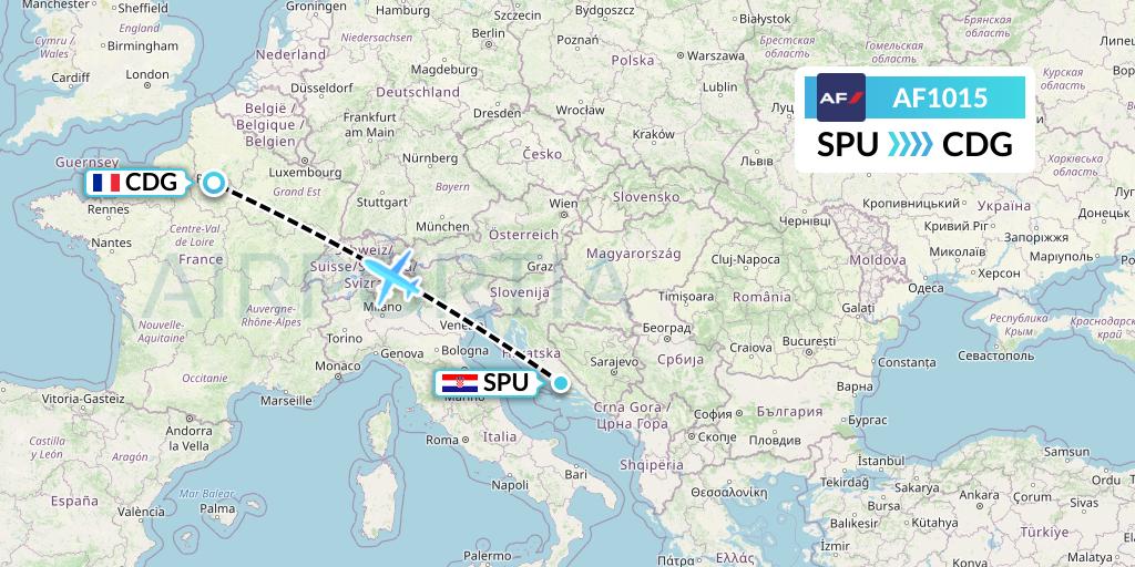 AF1015 Air France Flight Map: Split to Paris
