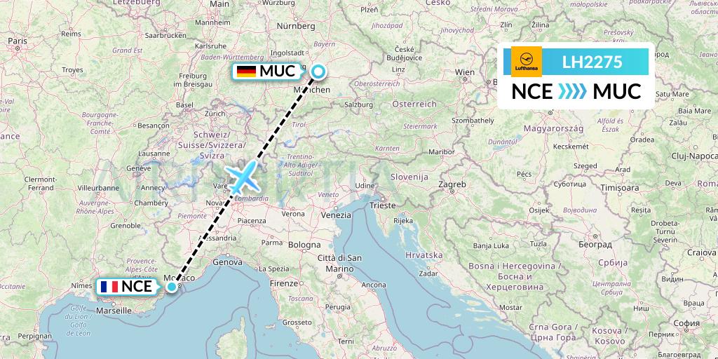 LH2275 Lufthansa Flight Map: Nice to Munich