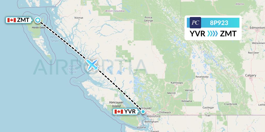 8P923 Pacific Coastal Airlines Flight Map: Vancouver to Masset