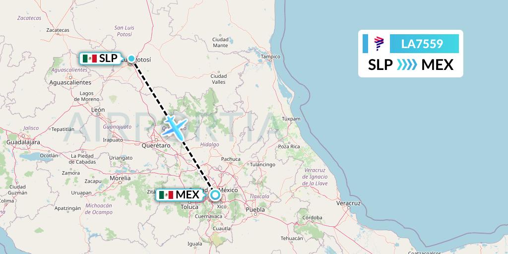 LA7559 LAN Airlines Flight Map: San Luis Potosi to Mexico City