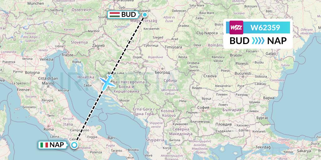 W62359 Wizz Air Flight Map: Budapest to Naples