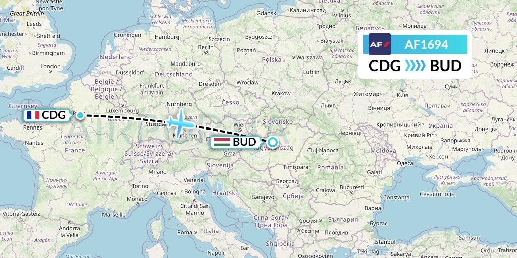 AF1694 Air France Flight Map: Paris to Budapest