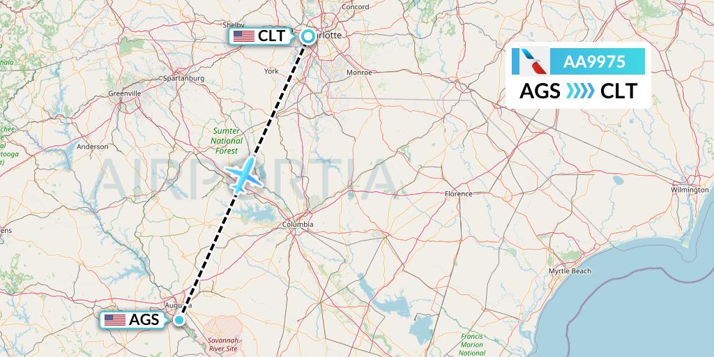 AA9975 American Airlines Flight Map: Augusta to Charlotte