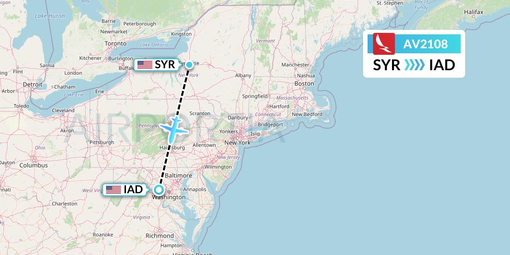AV2108 Avianca Flight Map: Syracuse to Washington