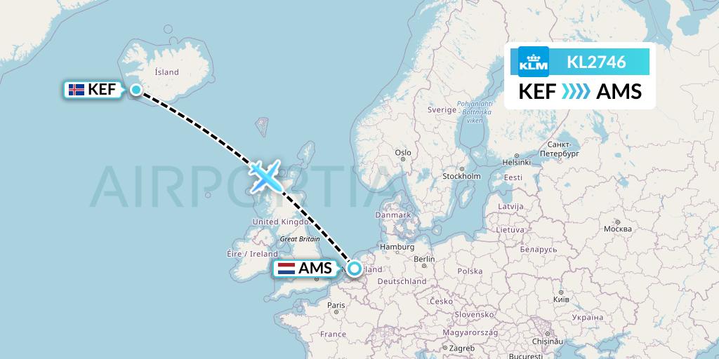 KL2746 KLM Flight Map: Reykjavik to Amsterdam