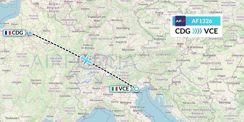 AF1326 Air France Flight Map: Paris to Venice