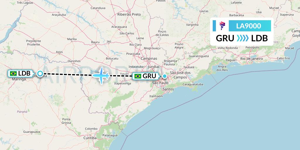 LA9000 LAN Airlines Flight Map: Sao Paulo to Londrina