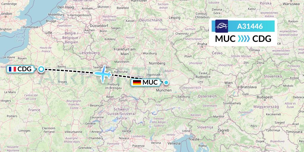A31446 Aegean Airlines Flight Map: Munich to Paris