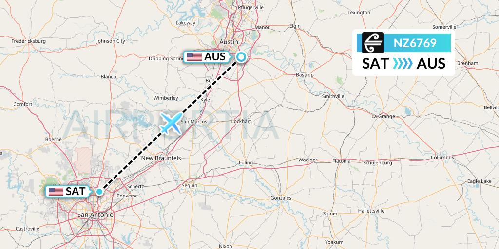 NZ6769 Air New Zealand Flight Map: San Antonio to Austin