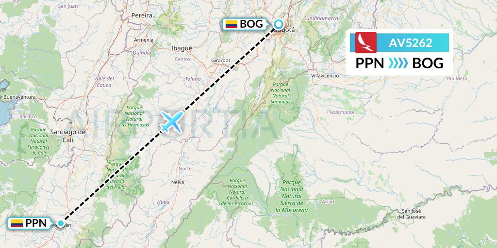 AV5262 Avianca Flight Map: Popayan to Bogota