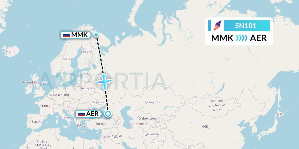 5N101 Nordavia Flight Map: Murmansk to Sochi
