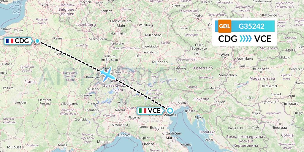 G35242 GOL Transportes Aeros Flight Map: Paris to Venice