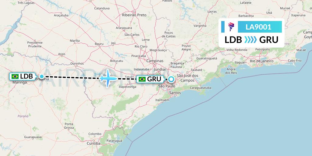 LA9001 LAN Airlines Flight Map: Londrina to Sao Paulo