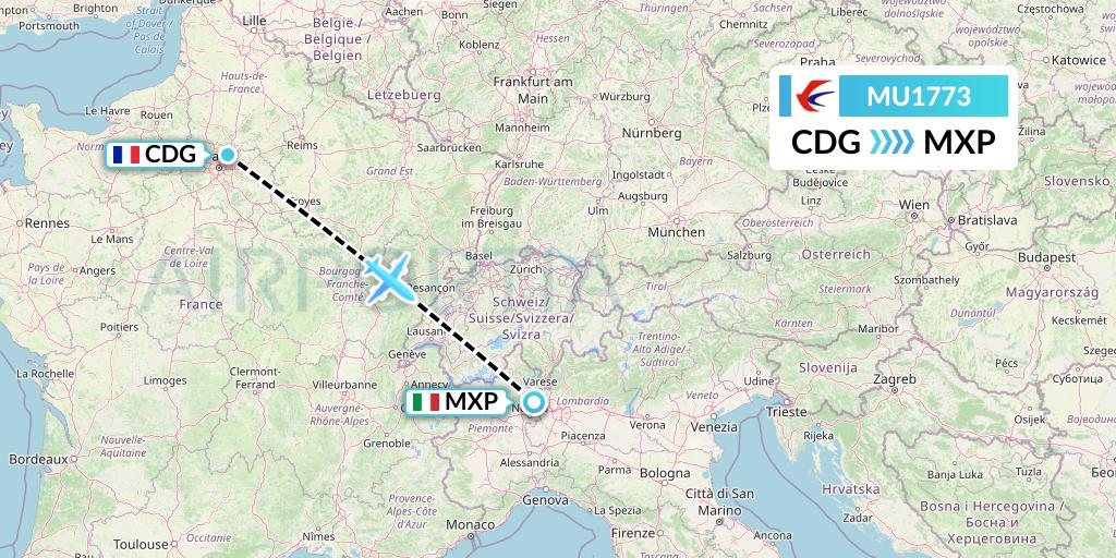 MU1773 China Eastern Airlines Flight Map: Paris to Milan