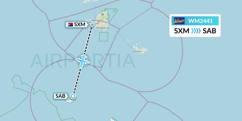WM2441 Winair Flight Map: Sint Maarten to Saba