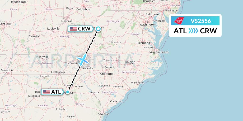 VS2556 Virgin Atlantic Airways Flight Map: Atlanta to Charleston