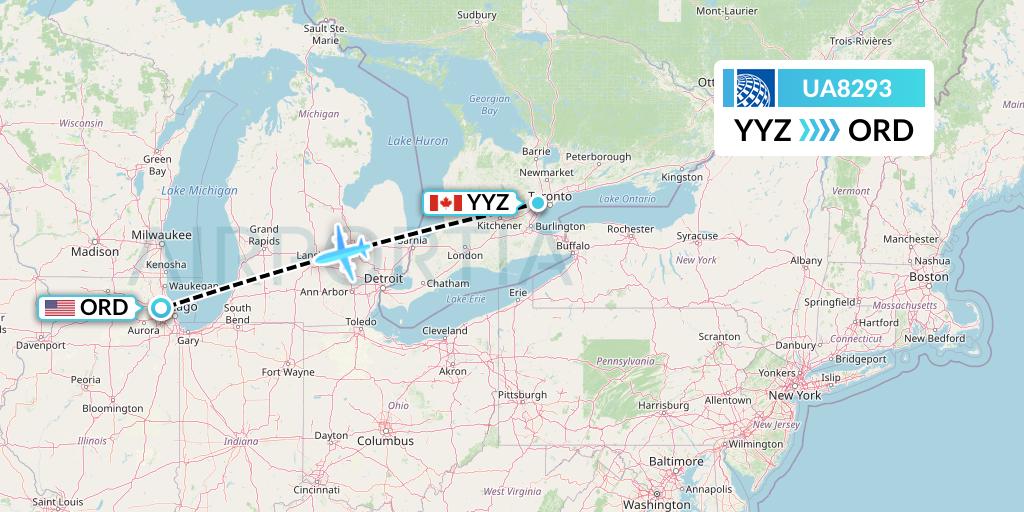 UA8293 United Airlines Flight Map: Toronto to Chicago