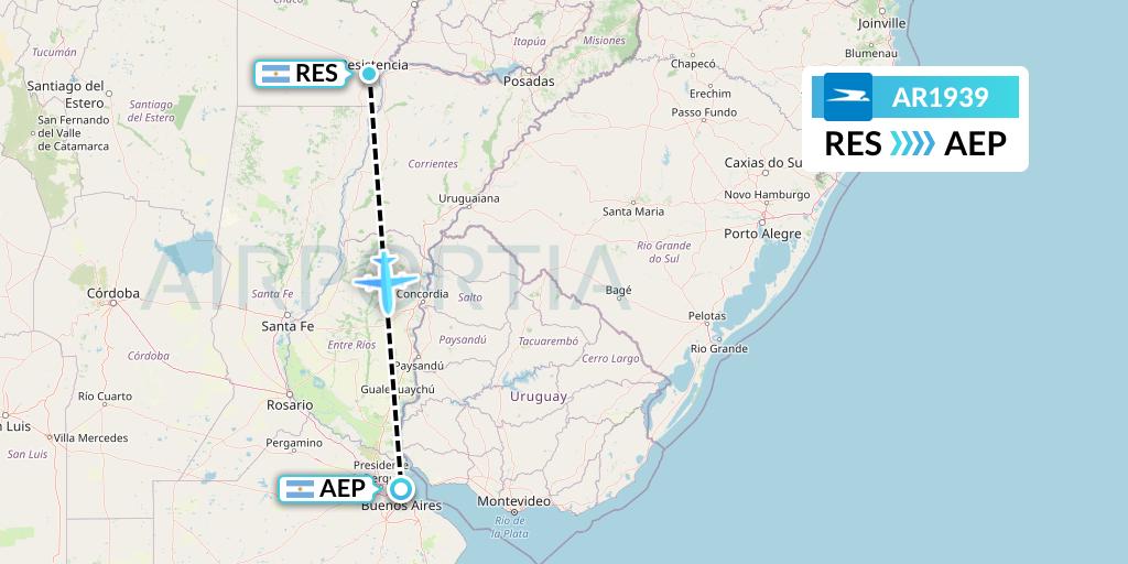 AR1939 Aerolineas Argentinas Flight Map: Resistencia to Buenos Aires