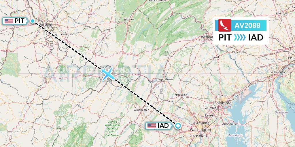 AV2088 Avianca Flight Map: Pittsburgh to Washington