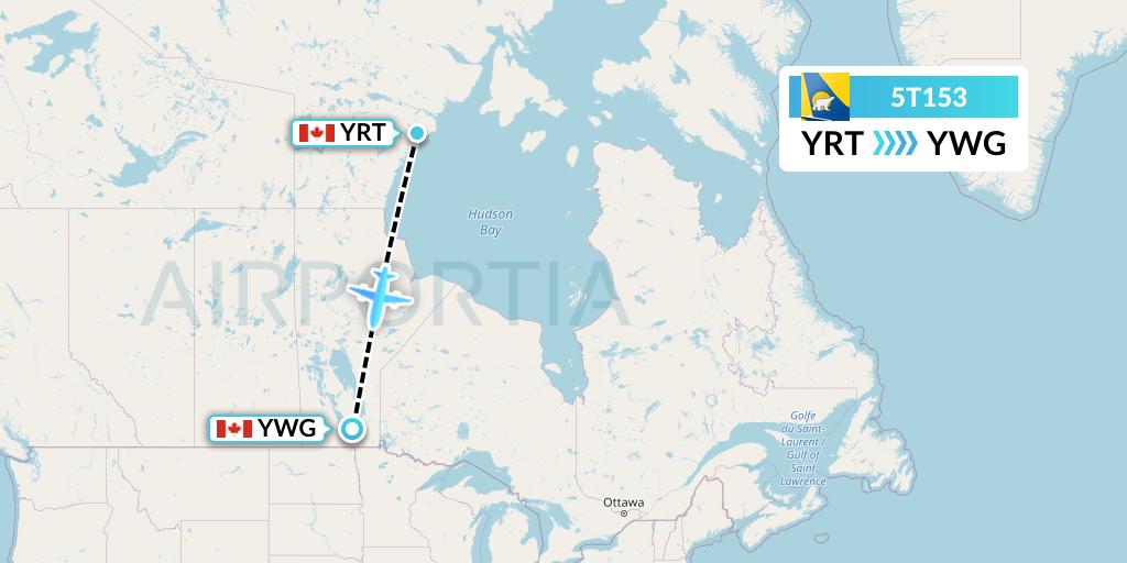 5T153 Canadian North Flight Map: Rankin Inlet to Winnipeg