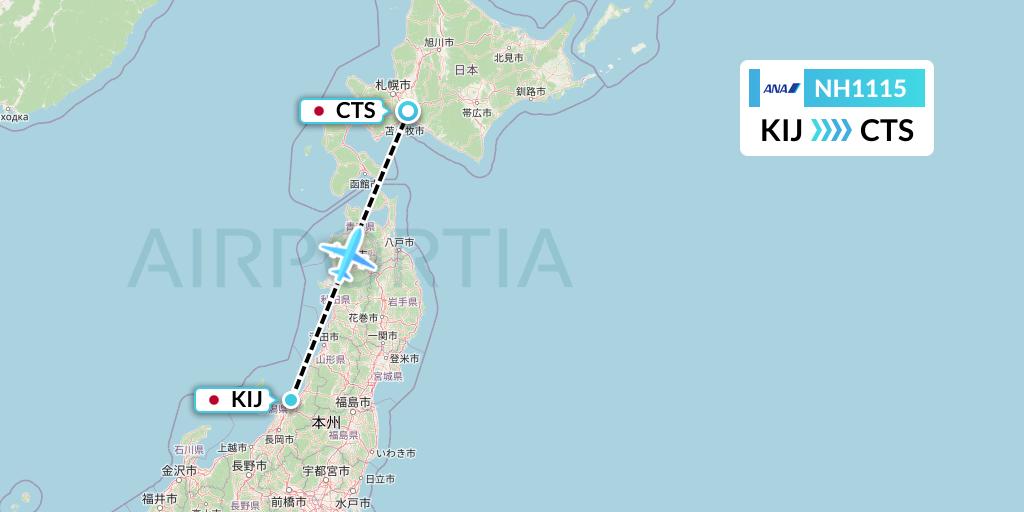 NH1115 All Nippon Airways Flight Map: Niigata to Sapporo