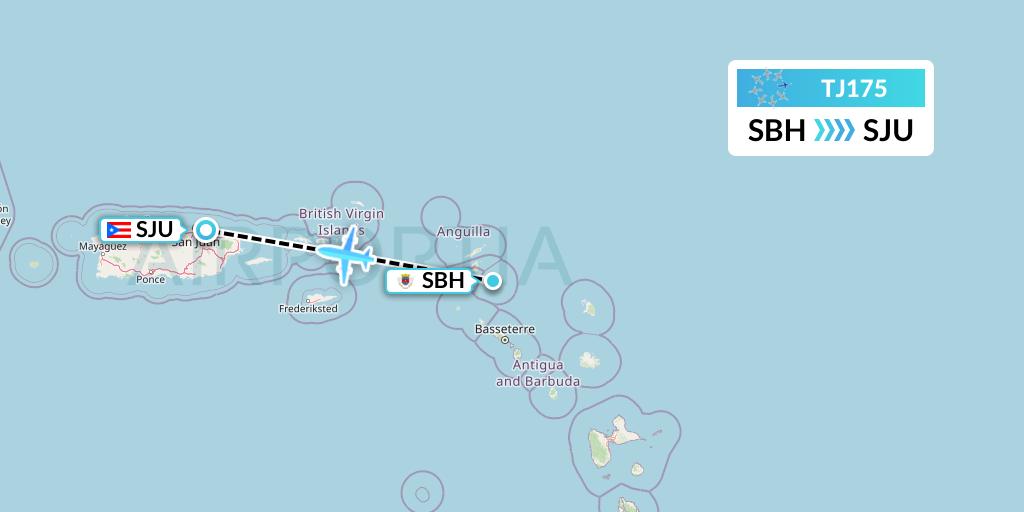 TJ175 Tradewind Aviation Flight Map: St. Jean to San Juan