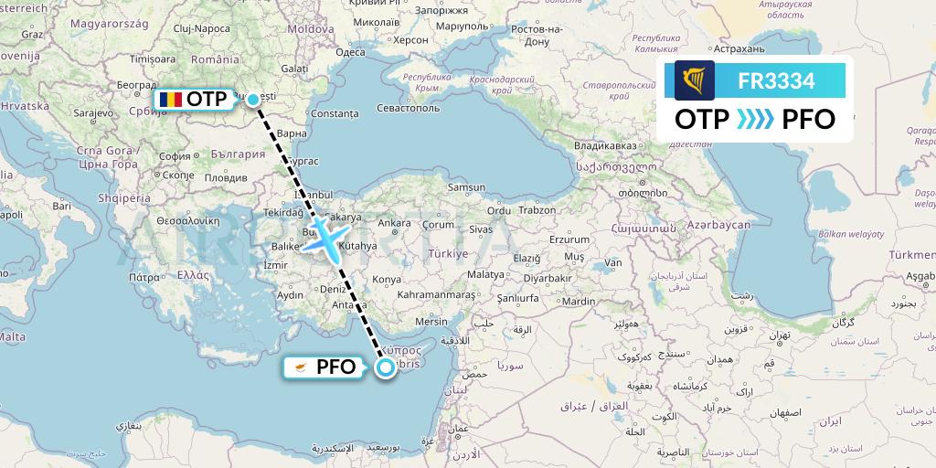 FR3334 Ryanair Flight Map: Bucharest to Pafos