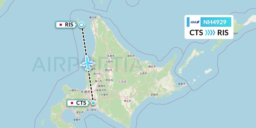NH4929 All Nippon Airways Flight Map: Sapporo to Rishiri
