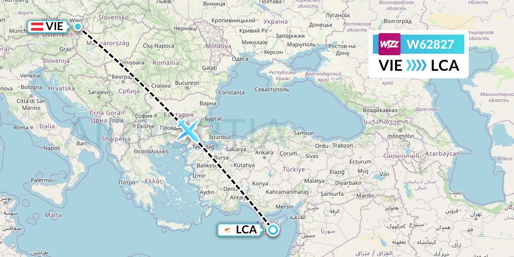 W62827 Wizz Air Flight Map: Vienna to Larnaca