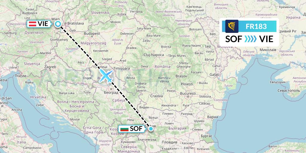 FR183 Ryanair Flight Map: Sofia to Vienna