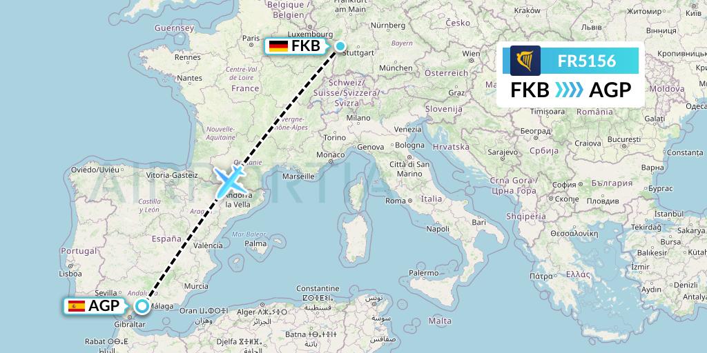 FR5156 Ryanair Flight Map: Karlsruhe/Baden-Baden to Malaga
