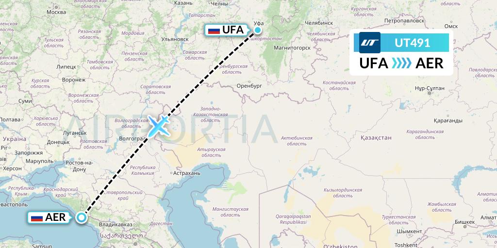 UT491 UTair Flight Map: Ufa to Sochi