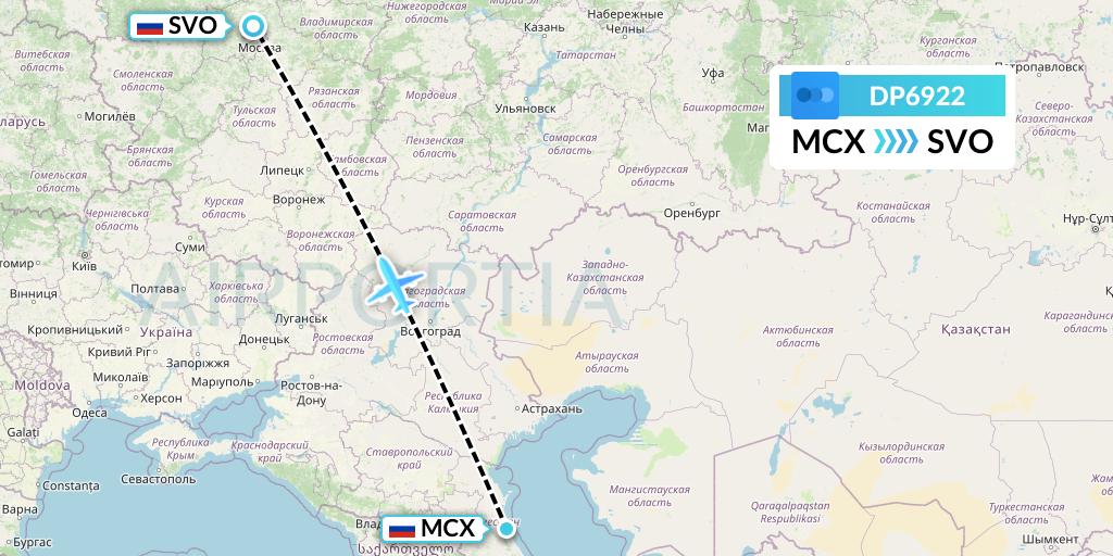 DP6922 Pobeda Flight Map: Makhachkala to Moscow