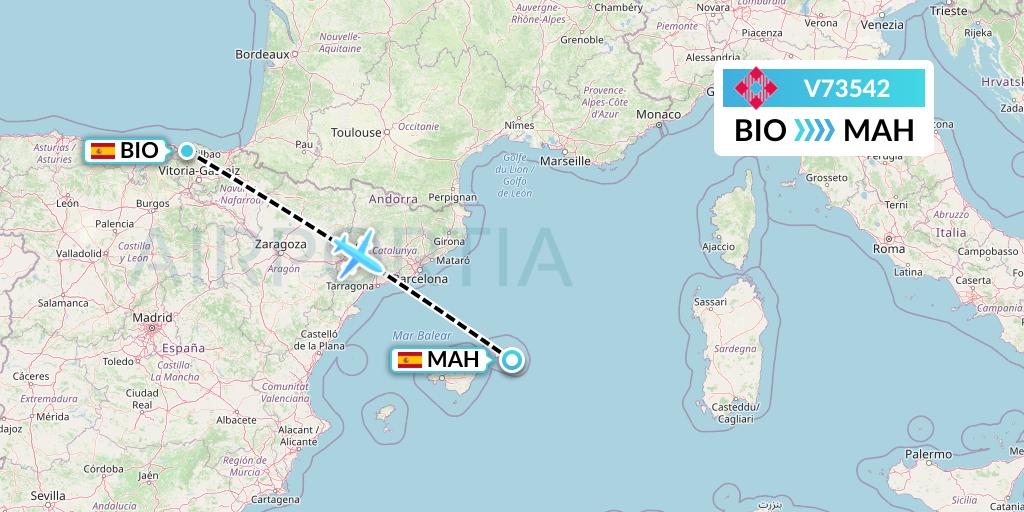 V73542 Volotea Flight Map: Bilbao to Mahon