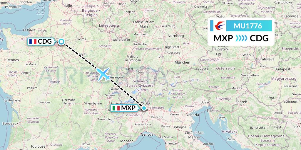 MU1776 China Eastern Airlines Flight Map: Milan to Paris