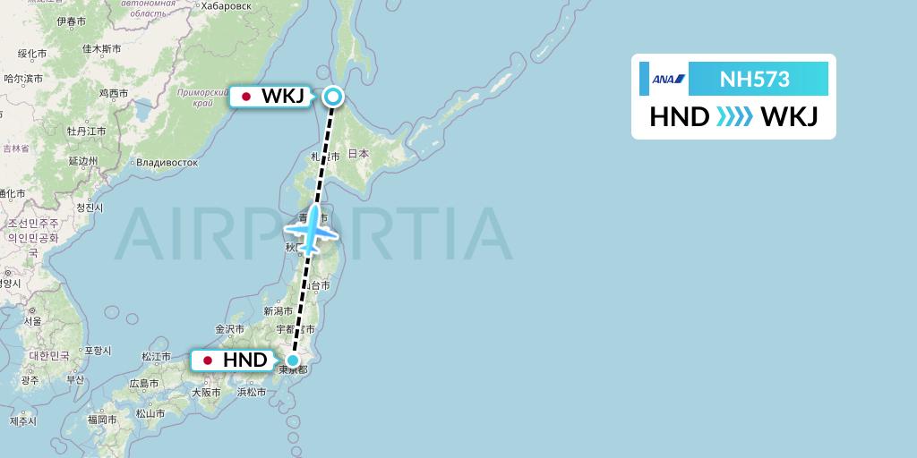NH573 All Nippon Airways Flight Map: Tokyo to Wakkanai